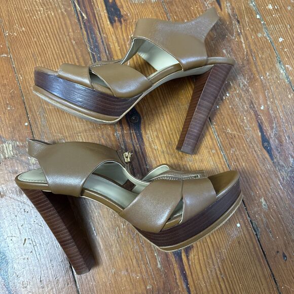 Michael Kors Womens Shoes Size 8 High Heeled Brown Tan Sandals - Picture 2 of 6